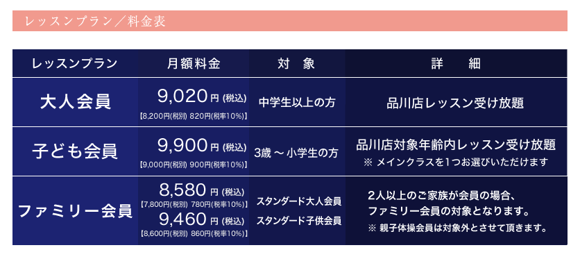レッスンプラン/料金表